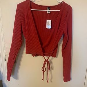 Red tie crop top